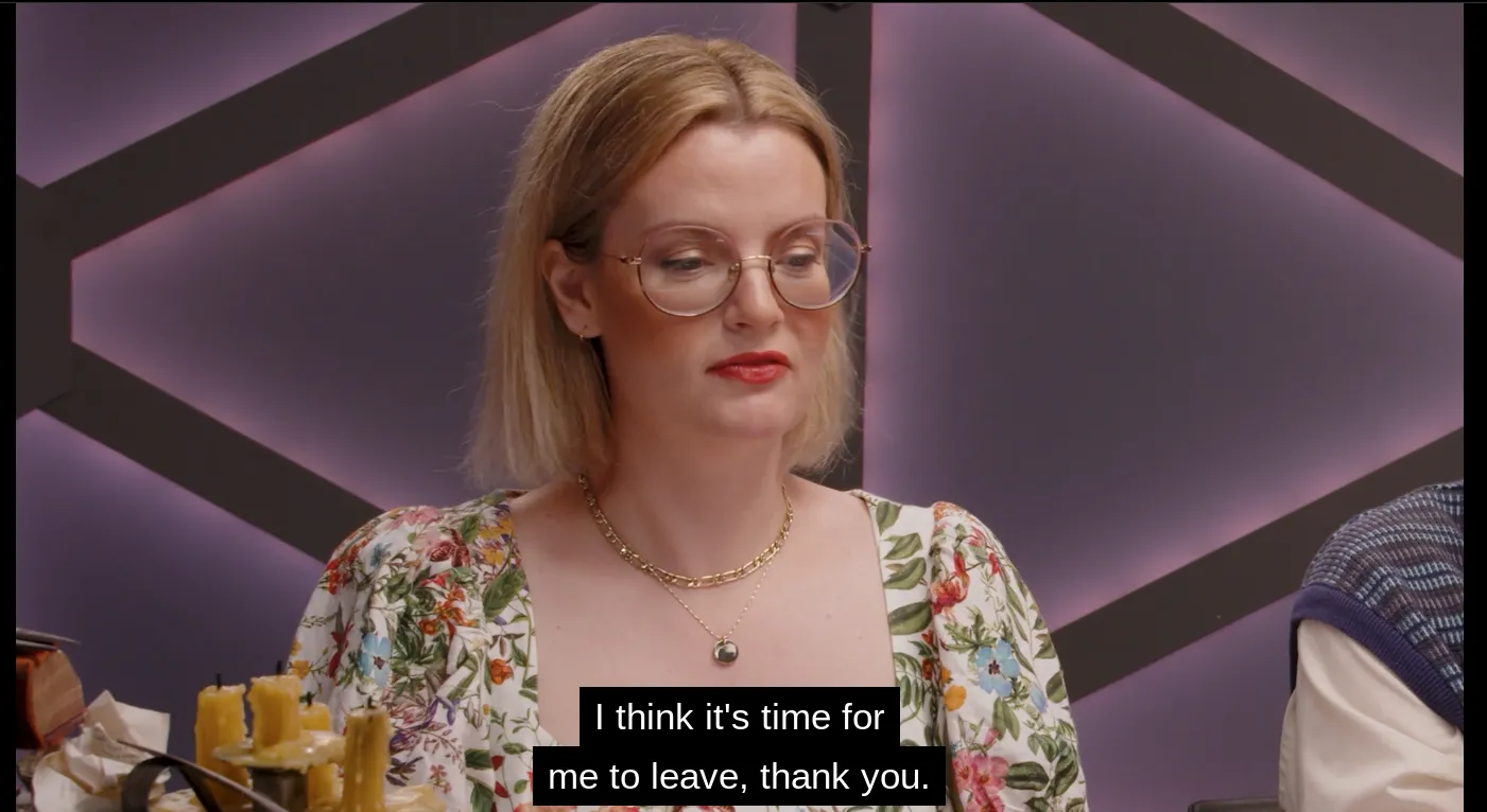 screencap of Siobhan Thompson with the caption I think it's time for me leave, thank you